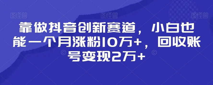 靠做抖音创新赛道，小白也能一个月涨粉10万+，回收账号变现2万+【揭秘】