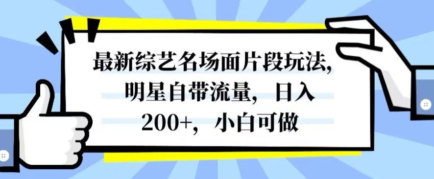 最新综艺名场面片段玩法，明星自带流量，日入200+，小白可做【揭秘】