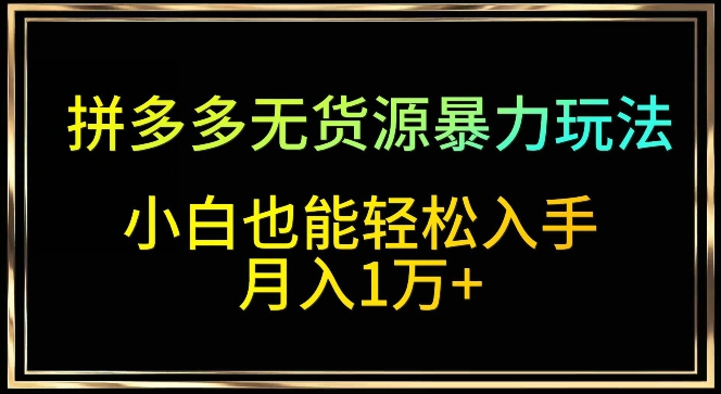 拼多多无货源暴力玩法，全程干货，小白也能轻松入手，月入1万+【揭秘】