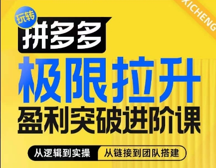 拼多多极限拉升盈利突破进阶课，​从算法到玩法，从玩法到团队搭建，体系化系统性帮助商家实现利润提升