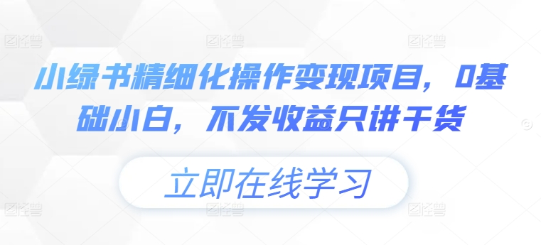 小绿书精细化操作变现项目，0基础小白，不发收益只讲干货