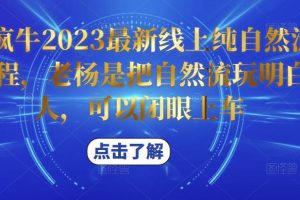 久久疯牛2023最新线上纯自然流起号课程，老杨是把自然流玩明白的人，可以闭眼上车