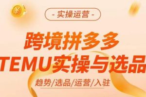 跨境拼多多TEMU实操与选品，​掌握平台运营方法技巧，选品避坑12条标准，爆款的底层思路等