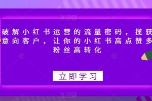 破解小红书运营的流量密码，揽获意向客户，让你的小红书高点赞多粉丝高转化