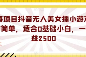 蓝海项目抖音无人美女播小游戏，操作简单，适合0基础小白，一周收益2500【揭秘】