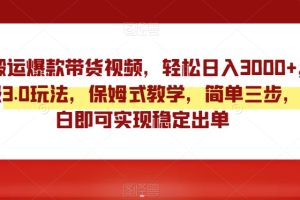 靠搬运爆款带货视频，轻松日入3000+，终极3.0玩法，保姆式教学，简单三步，小白即可实现稳定出单【揭秘】