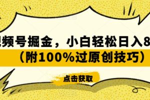 视频号掘金，小白轻松日入800+（附100%过原创技巧）【揭秘】