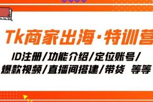 Tk商家出海·特训营：ID注册/功能介绍/定位账号/爆款视频/直播间搭建/带货