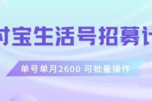 支付宝生活号作者招募计划，单号单月2600，可批量去做，工作室一人一个月轻松1w+【揭秘】