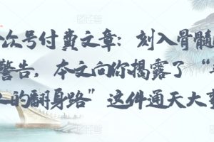 某公众号付费文章：刻入骨髓的天机: 警告，本文向你揭露了 “普通人的翻身路” 这件通天大事