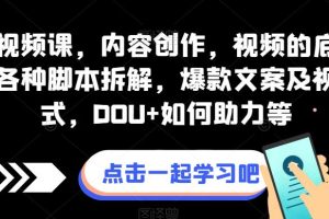 全案视频课，内容创作，视频的底层逻辑，各种脚本拆解，爆款文案及视频形式，DOU+如何助力等