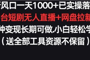 新风口一天1000+已实操落地购物平台短剧无人直播+网盘拉新+带货多种变现长期可做【揭秘】