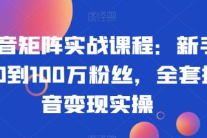 抖音矩阵实战课程：新手从0到100万粉丝，全套抖音变现实操