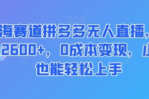 蓝海赛道拼多多无人直播，日入2600+，0成本变现，小白也能轻松上手【揭秘】