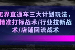 无界直通车三大计划玩法，精准打标战术/行业拉新战术/店铺回流战术