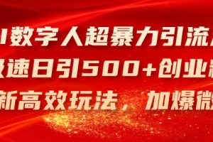 AI数字人超暴力引流法，极速日引500+创业粉，最新高效玩法，加爆微信【揭秘】