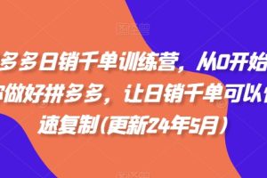 拼多多日销千单训练营，从0开始带你做好拼多多，让日销千单可以快速复制(更新24年7月)