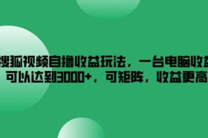 搜狐视频自撸收益玩法，一台电脑收益可以达到3k+，可矩阵，收益更高【揭秘】