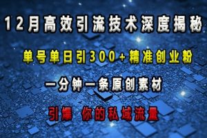 最新高效引流技术深度揭秘 ，单号单日引300+精准创业粉，一分钟一条原创素材，引爆你的私域流量